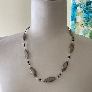 HAND CRAFTED BOHO NECKLACE Greige Shell Beads Hematite Beads Mother of Pearl MOP
